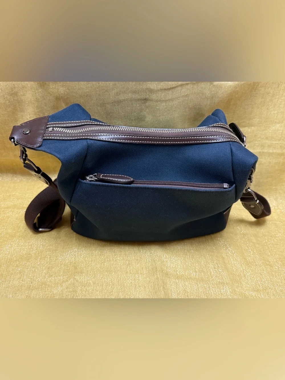 Burberry Navy Canvas Hobo Bag with Brown Accents